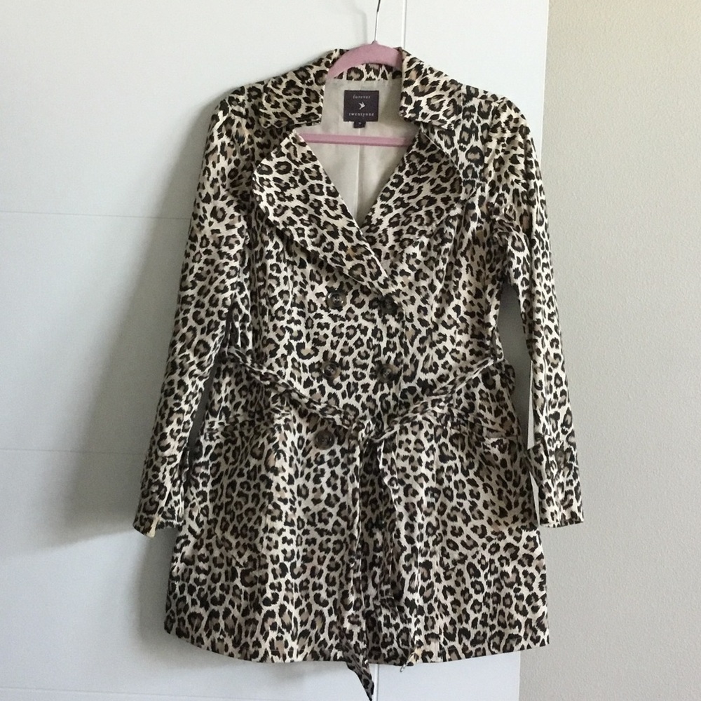 Forever 21 Leopard Print Trench Coat - Beige and Black